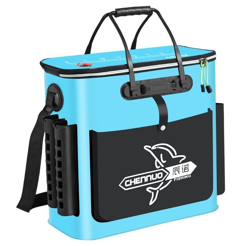 live fish drums, buckets of fish, tank of eva folding, buckets of water, bag of gear for drums